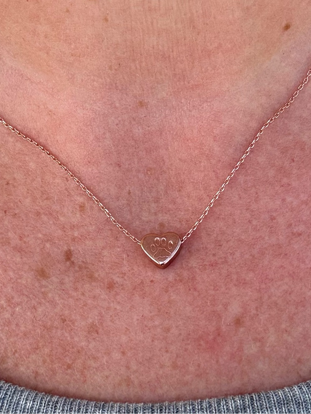 Paw Print Heart Reversible Rose Gold Tone Costume Necklace